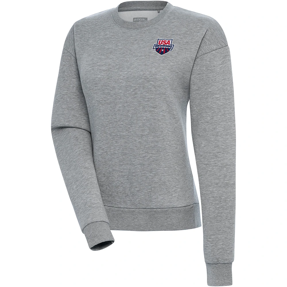 Women's Antigua Heather Gray USA Swimming Victory Pullover Sweatshirt