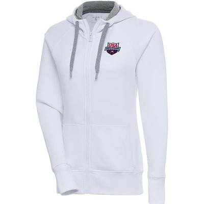 Women's Antigua White USA Swimming Victory Full-Zip Hoodie