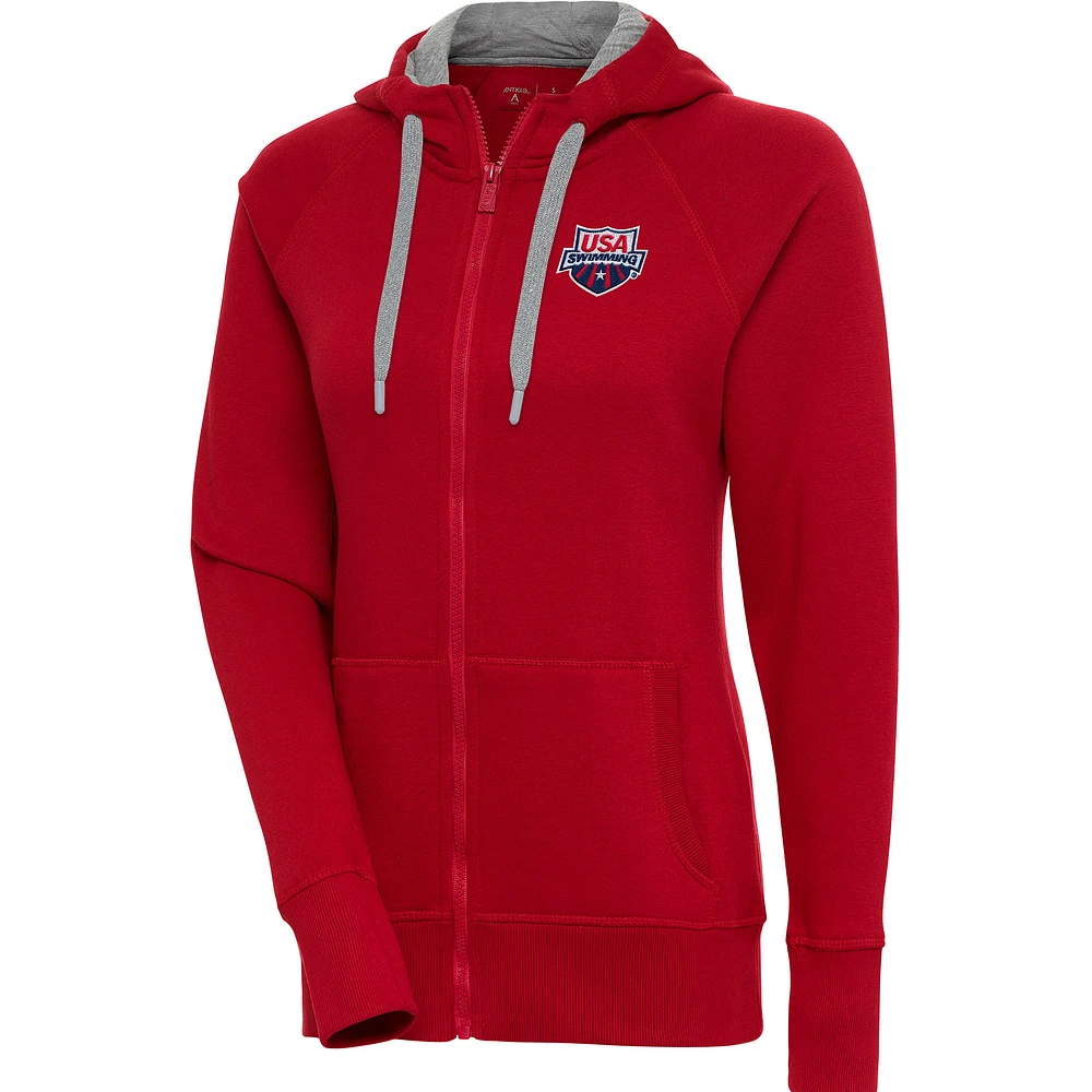 Women's Antigua Red USA Swimming Victory Full-Zip Hoodie