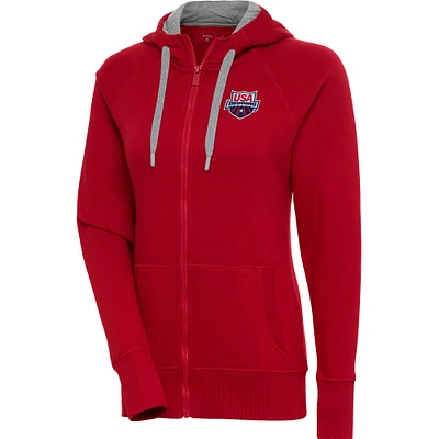 Women's Antigua Red USA Swimming Victory Full-Zip Hoodie