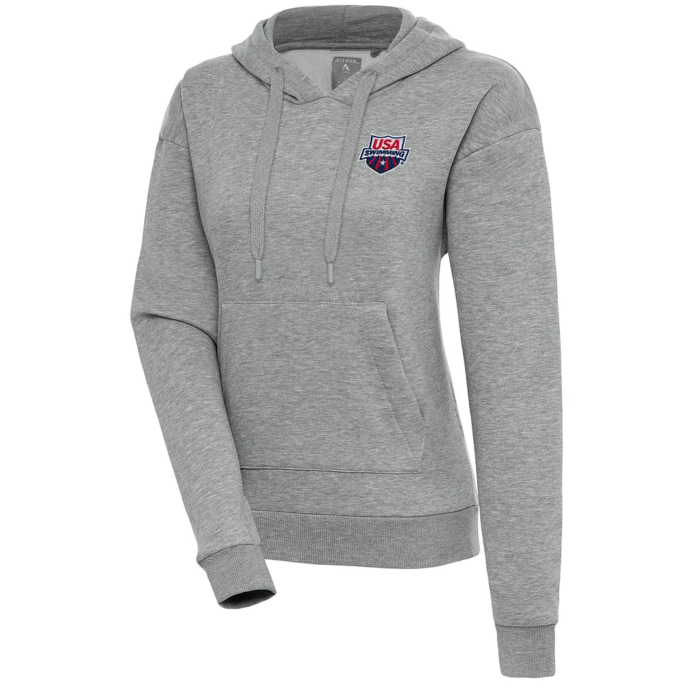 Women's Antigua Heather Gray USA Swimming Victory Pullover Hoodie