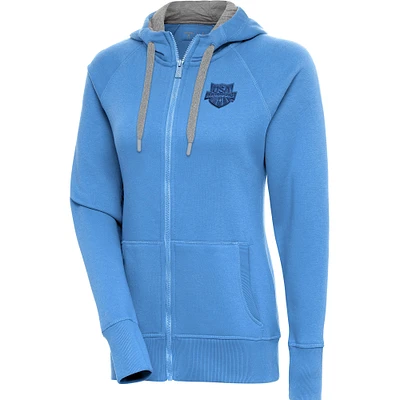 Women's Antigua Powder Blue USA Swimming Victory Full-Zip Hoodie