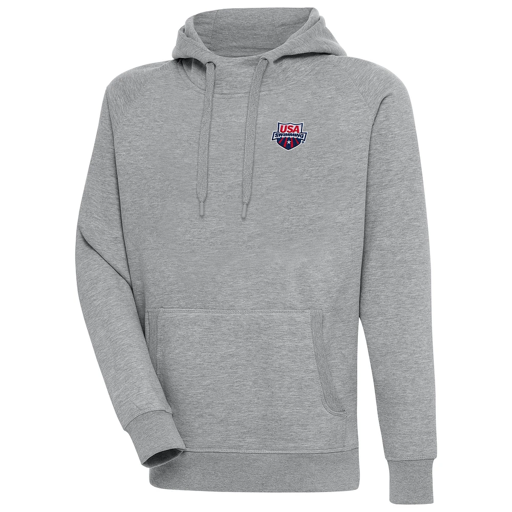 Men's Antigua Heather Gray USA Swimming Victory Pullover Hoodie