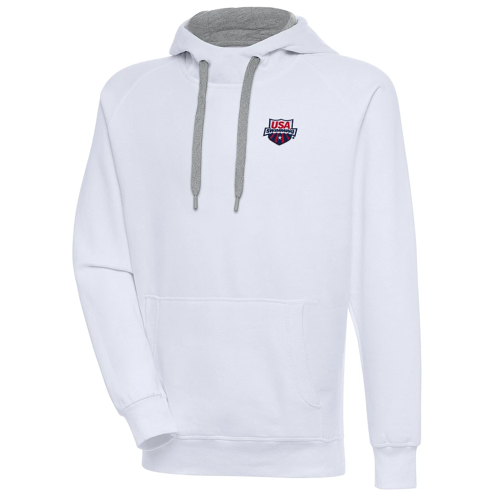 Men's Antigua White USA Swimming Victory Pullover Hoodie