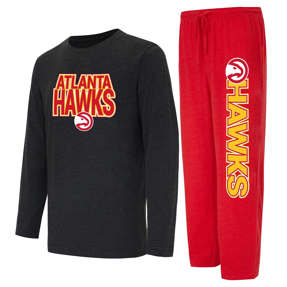 Men's Concepts Sport Red/Black Atlanta Hawks Meter Long Sleeve Top & Pants Sleep Set