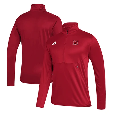 Men's adidas Red Miami University RedHawks Stadium Knit Quarter-Zip Pullover Jacket