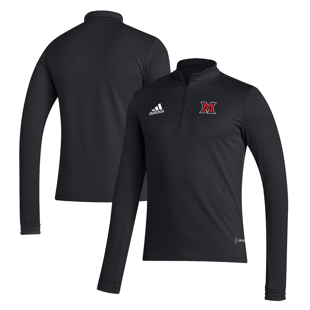 Men's adidas Black Miami University RedHawks Entrada 22 Training Quarter-Zip Pullover Top