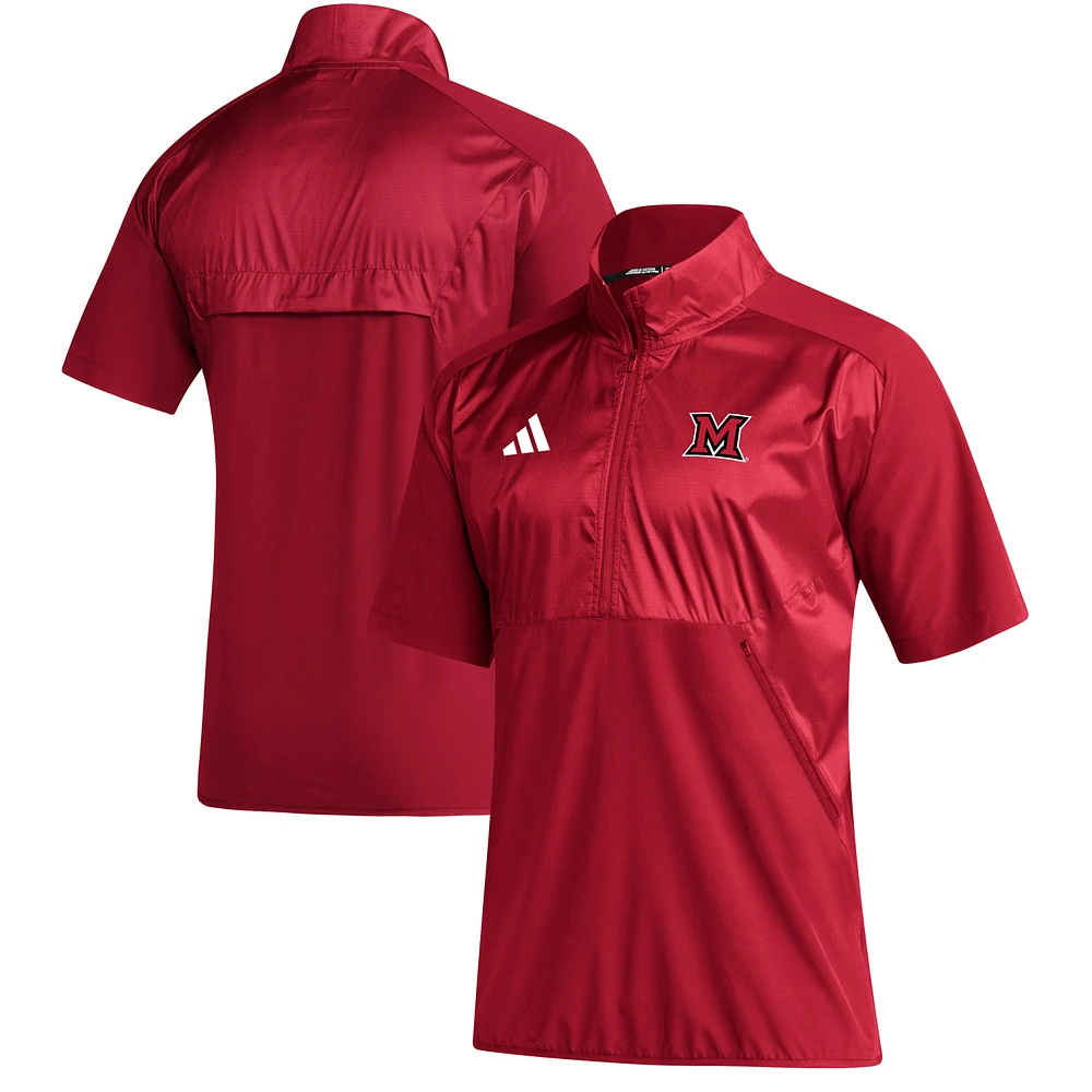 Men's adidas Red Miami University RedHawks Sideline Quarter-Zip Polo