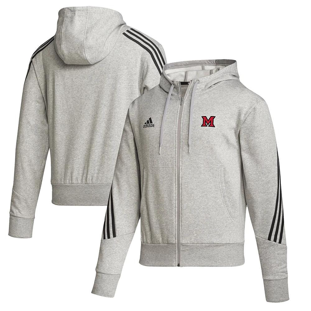 Men's adidas Heather Gray Miami University RedHawks Fashion Decorated Full-Zip Hoodie