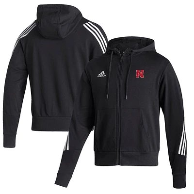 Men's adidas Black Nebraska Huskers Fashion Decorated Full-Zip Hoodie