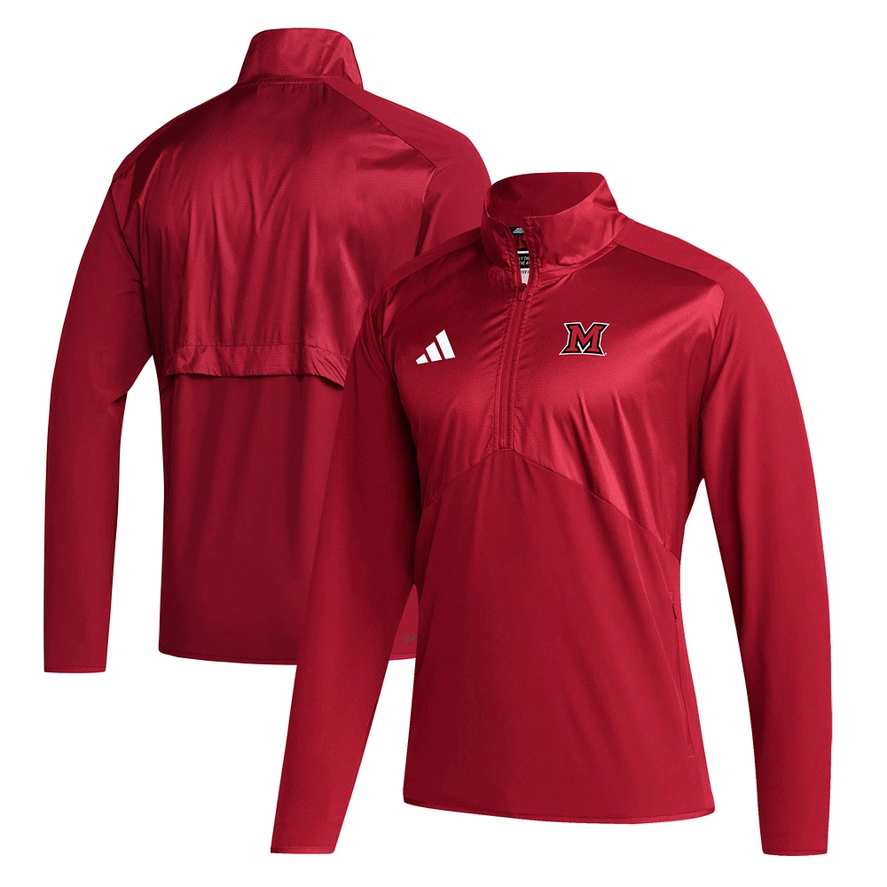 Men's adidas Red Miami University RedHawks Sideline Quarter-Zip Pullover Top