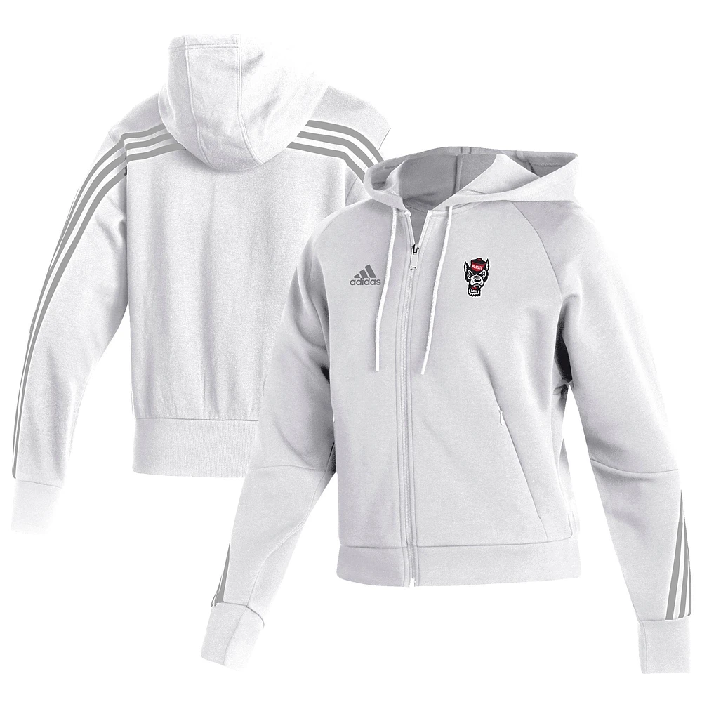 Women's adidas White NC State Wolfpack Fashion Decorated Full-Zip Hoodie