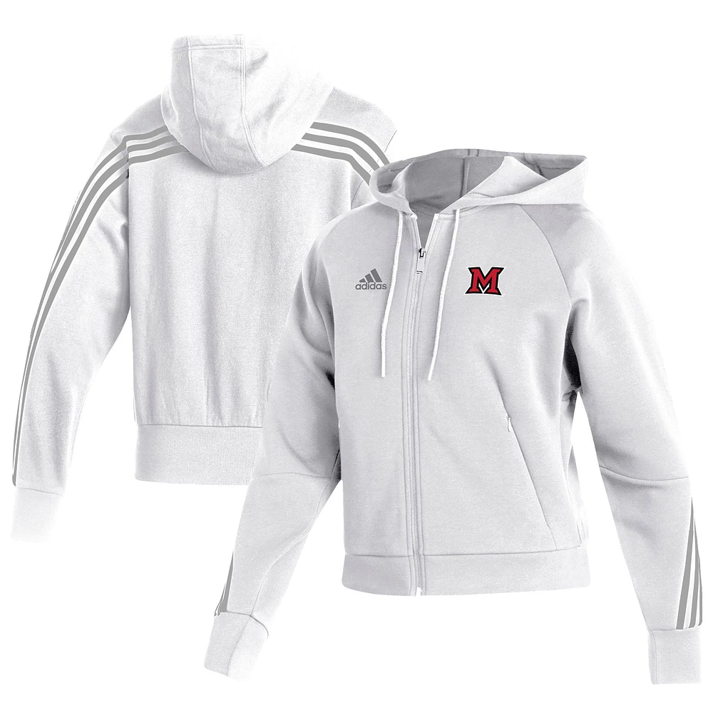 Women's adidas White Miami University RedHawks Fashion Decorated Full-Zip Hoodie