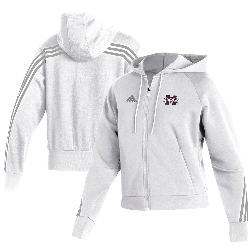 Women's adidas White Mississippi State Bulldogs Fashion Decorated Full-Zip Hoodie