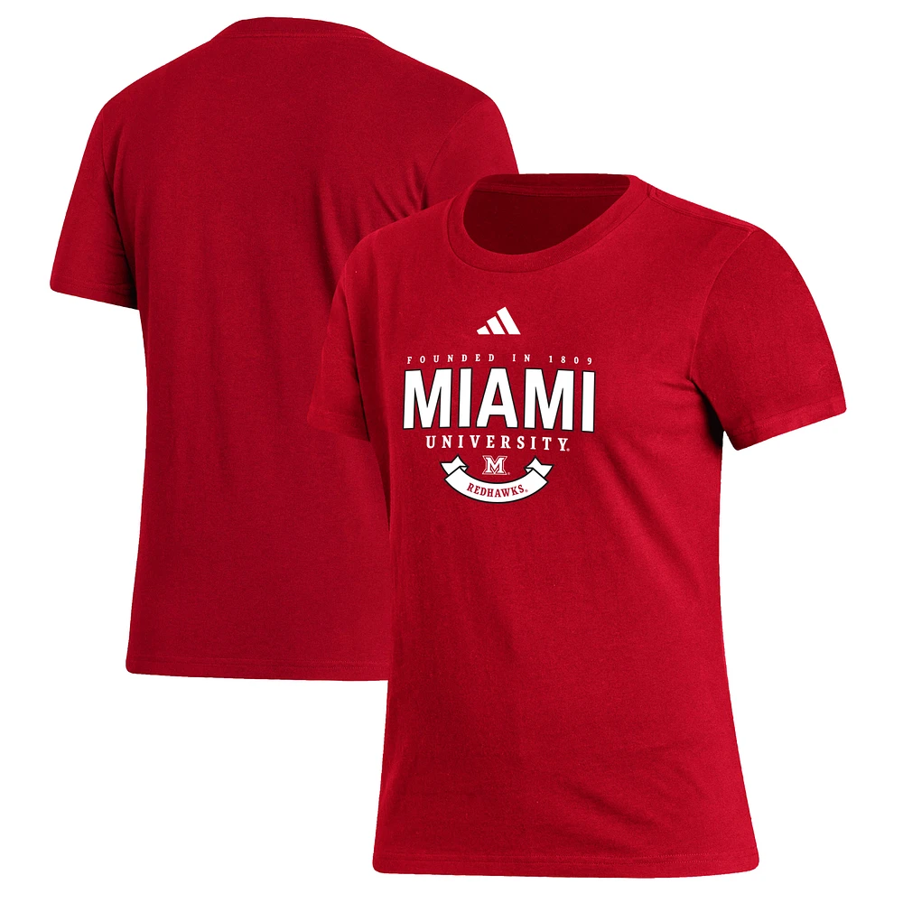 Women's adidas Red Miami University RedHawks Decorated Fresh T-Shirt