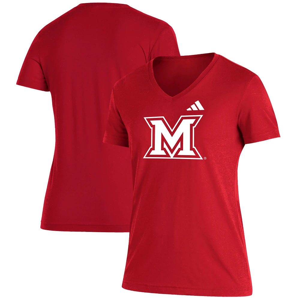 Women's adidas Red Miami University RedHawks Blend V-Neck T-Shirt