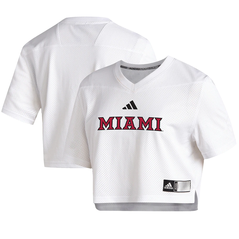 Women's adidas White Miami University RedHawks Cropped Jersey Top