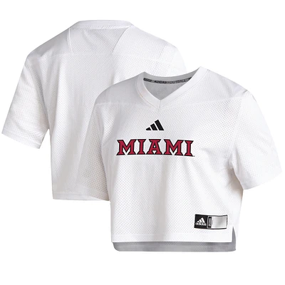 Women's adidas White Miami University RedHawks Cropped Jersey Top