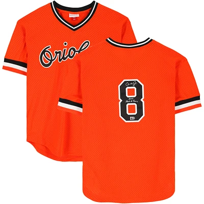 Cal Ripken Jr. Baltimore Orioles Autographed Orange Mitchell & Ness Replica Batting Practice Jersey with "2007 Hall of Fame" Inscription