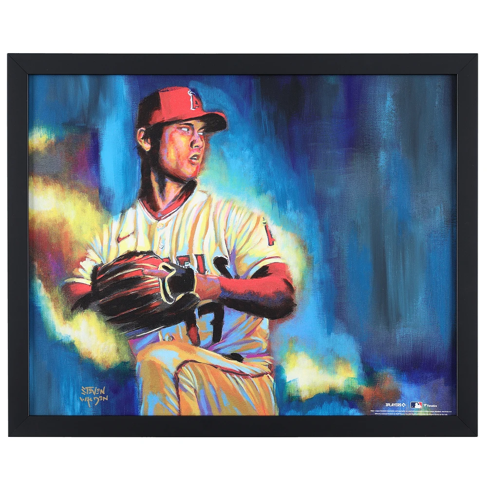 Shohei Ohtani Los Angeles Angels 16" x 20" Embellished Canvas Giclee Print - Art by Steven Walden