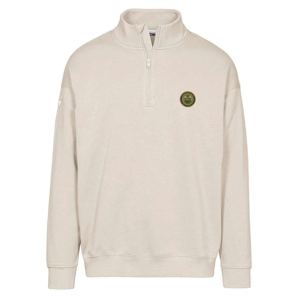 Men's Levelwear Cream Edmonton Oilers Murray Delta Badge Quarter-Zip Pullover Top