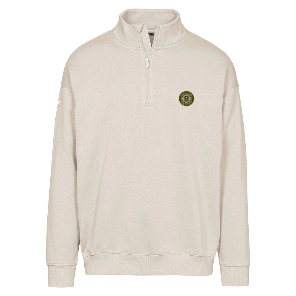 Men's Levelwear Cream Boston Bruins Murray Delta Badge Quarter-Zip Pullover Top