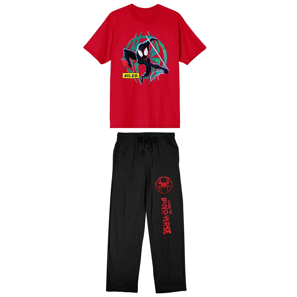Men's Miles Morales Red Spider-Man T-Shirt & Pants Sleepwear Set