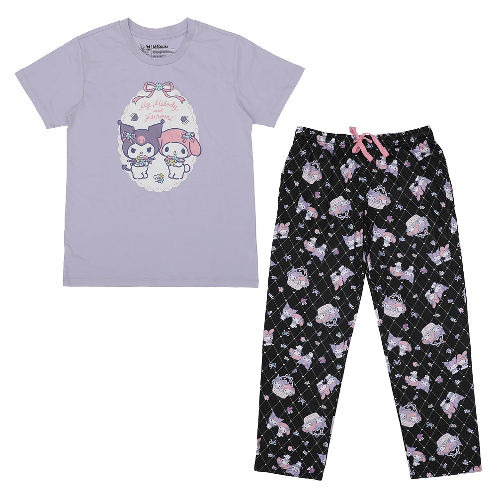 Women's Kuromi & My Melody Purple Hello Kitty & Friends Sleepwear Set