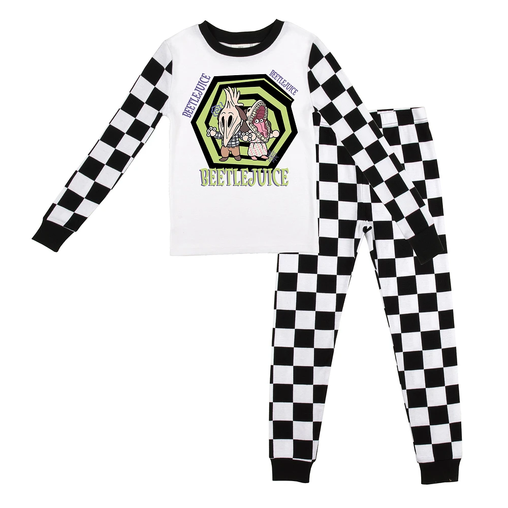 Youth Black Beetlejuice Long Sleeve T-Shirt & Pants Sleepwear Set