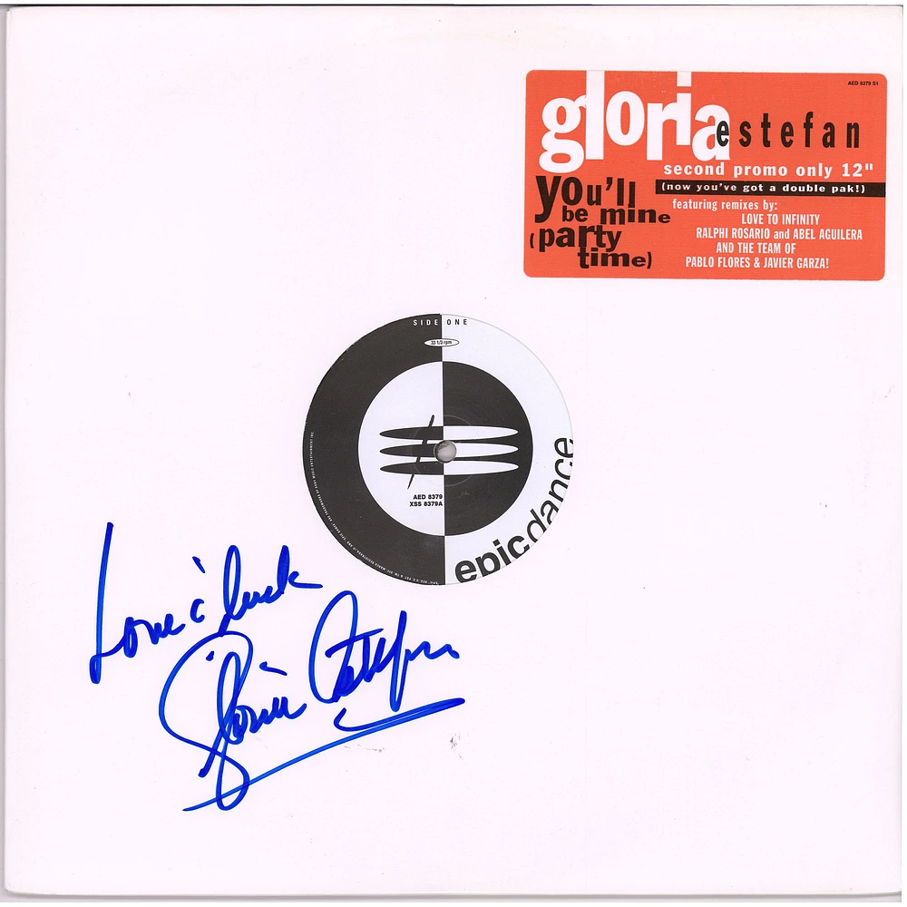 Gloria Estefan Autographed You'll Be Mine Single Album Sleeve with "Love & Luck" Inscription in Blue Ink - PSA