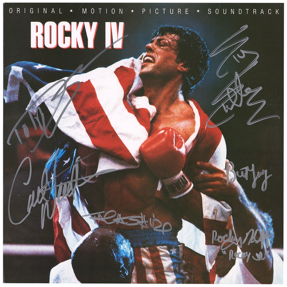 Rocky IV Autographed Album Cover with 5 Signatures and "Rocky Jr." Inscription