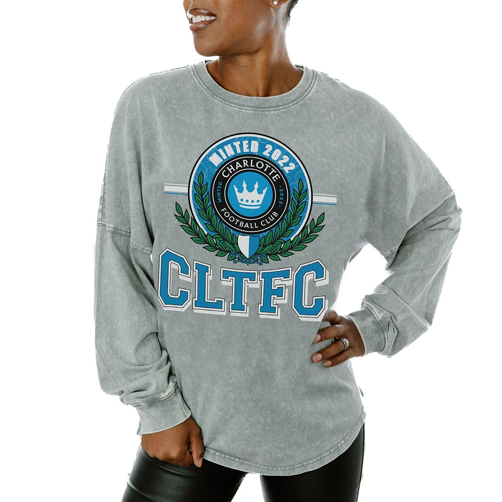 Women's Gameday Couture Gray Charlotte FC Oversized Long Sleeve T-Shirt
