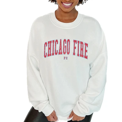 Women's Gameday Couture White Chicago Fire Oversized Fleece Pullover Sweatshirt