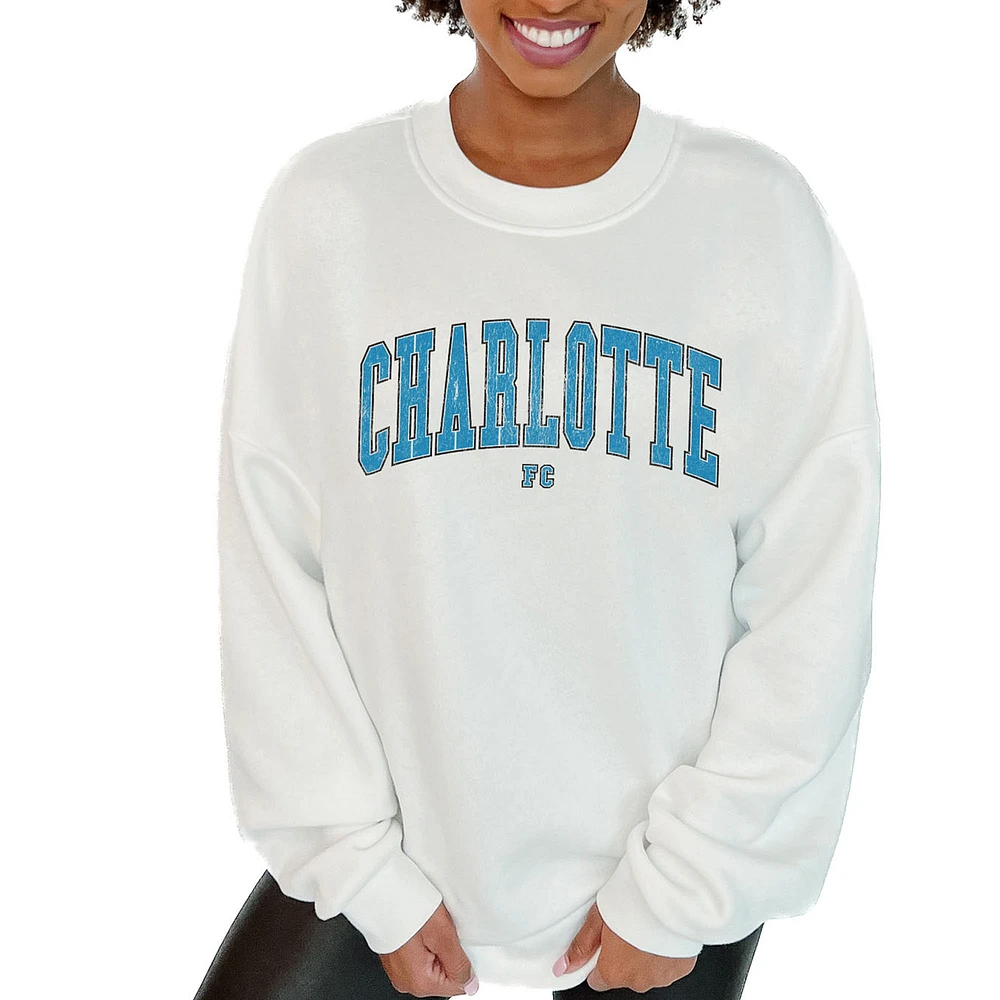 Women's Gameday Couture White Charlotte FC Oversized Fleece Pullover Sweatshirt