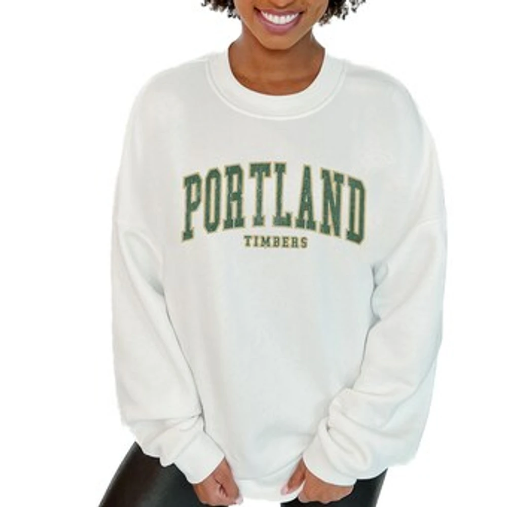 Women's Gameday Couture White Portland Timbers Oversized Fleece Pullover Sweatshirt