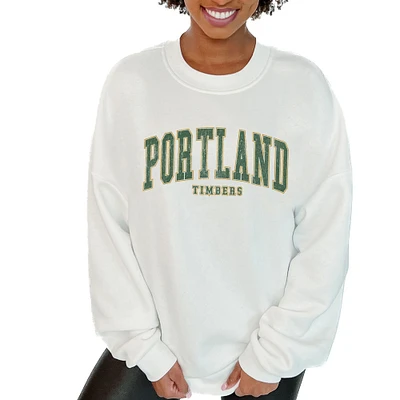 Women's Gameday Couture White Portland Timbers Oversized Fleece Pullover Sweatshirt