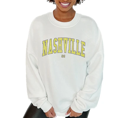 Women's Gameday Couture White Nashville SC Oversized Fleece Pullover Sweatshirt