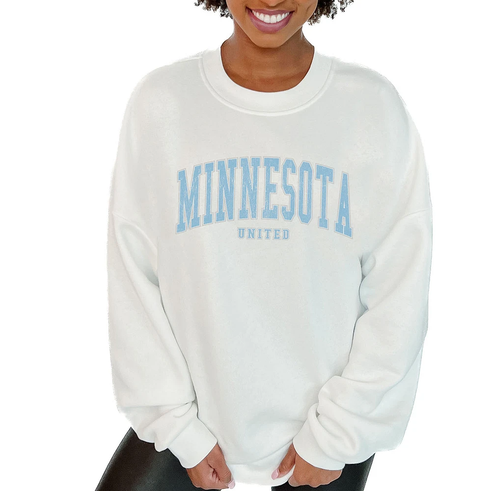 Women's Gameday Couture White Minnesota United FC Oversized Fleece Pullover Sweatshirt