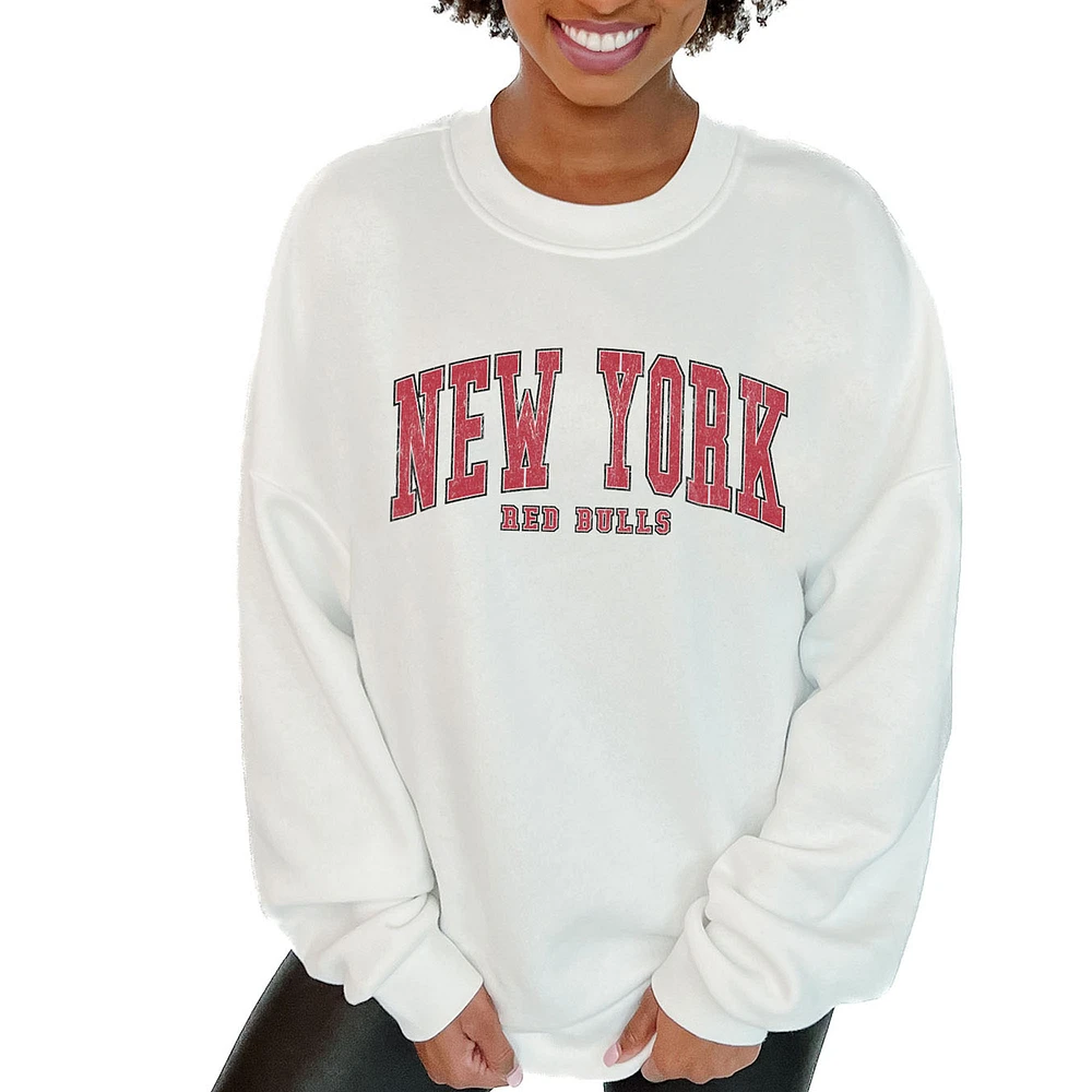 Women's Gameday Couture White New York Red Bulls Oversized Fleece Pullover Sweatshirt
