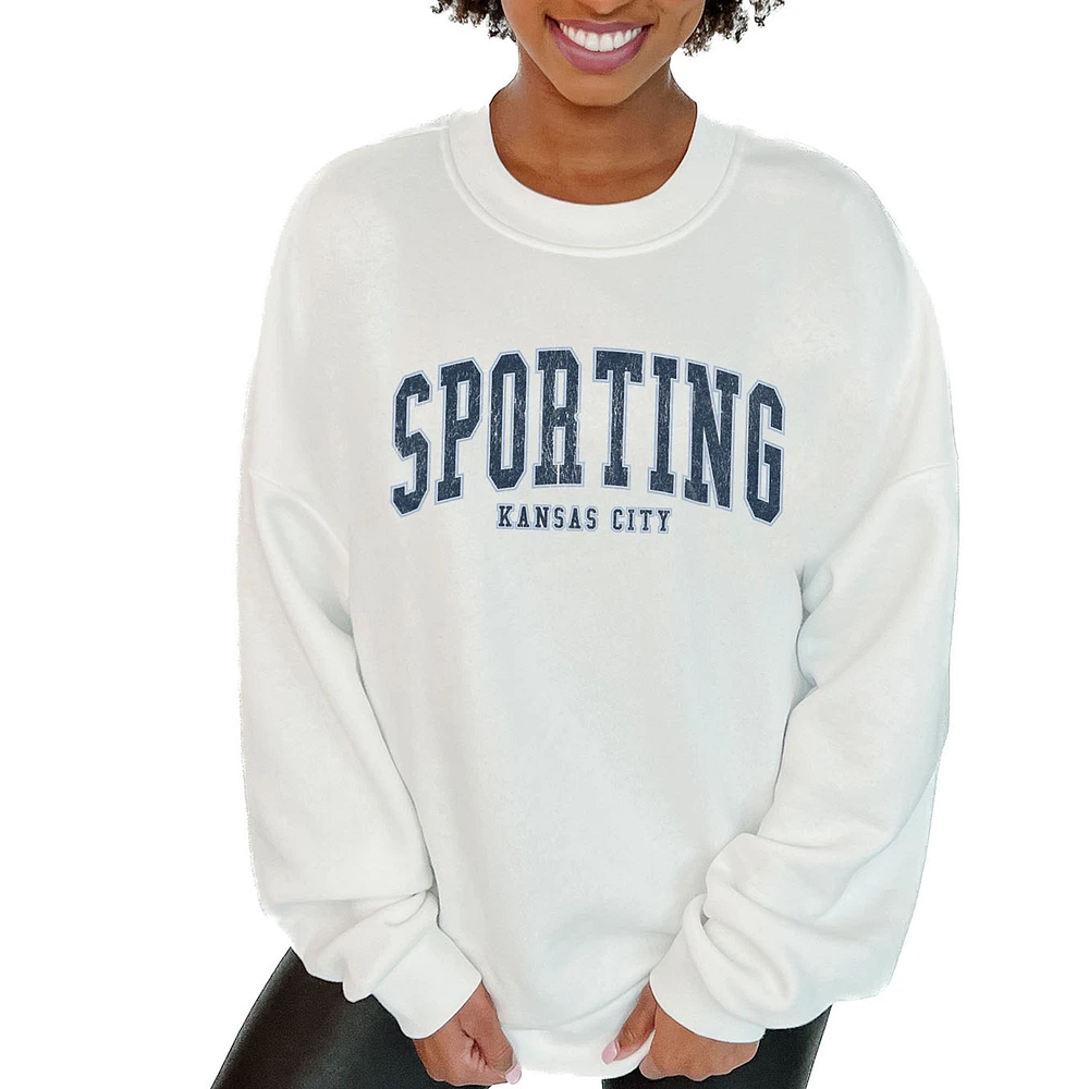 Women's Gameday Couture White Sporting Kansas City Oversized Fleece Pullover Sweatshirt