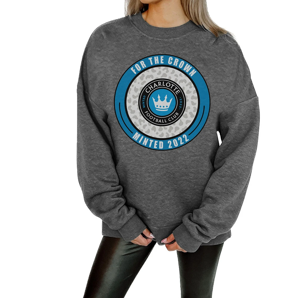 Women's Gameday Couture Charcoal Charlotte FC Oversized Fleece Pullover Sweatshirt