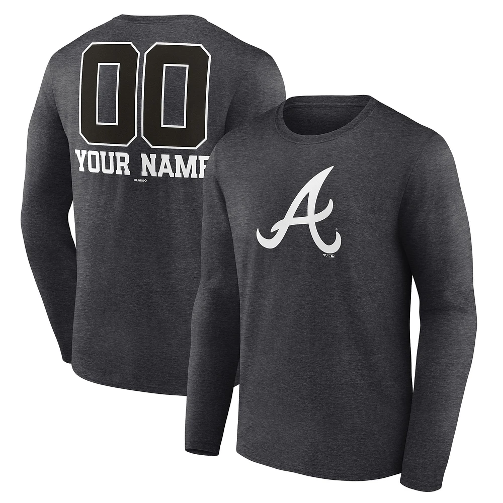 Men's Charcoal Atlanta Braves Personalized Monochrome Name & Number Long Sleeve T-Shirt