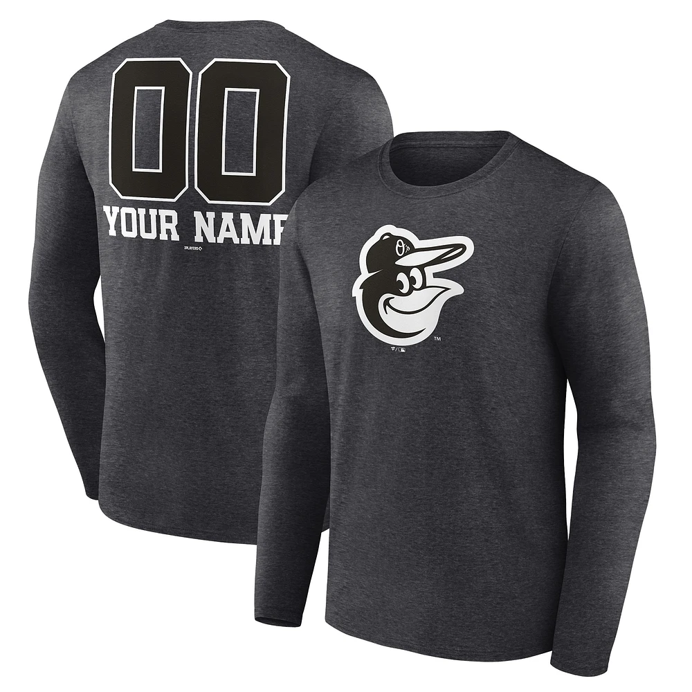 Men's Charcoal Baltimore Orioles Personalized Monochrome Name & Number Long Sleeve T-Shirt