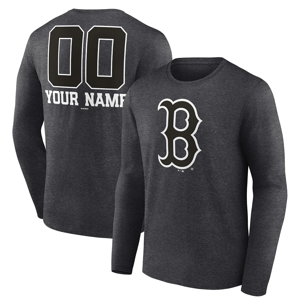 Men's Charcoal Boston Red Sox Personalized Monochrome Name & Number Long Sleeve T-Shirt
