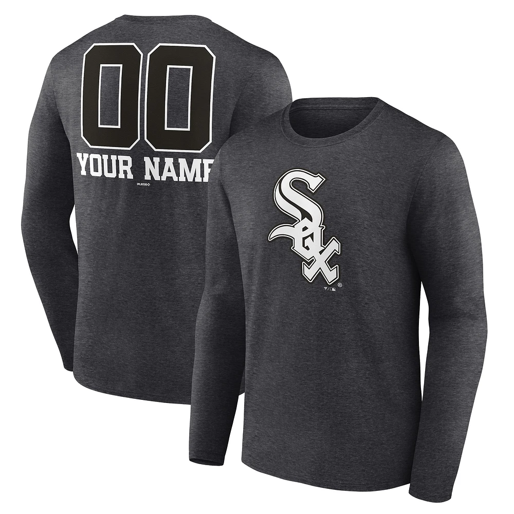 Men's Charcoal Chicago White Sox Personalized Monochrome Name & Number Long Sleeve T-Shirt