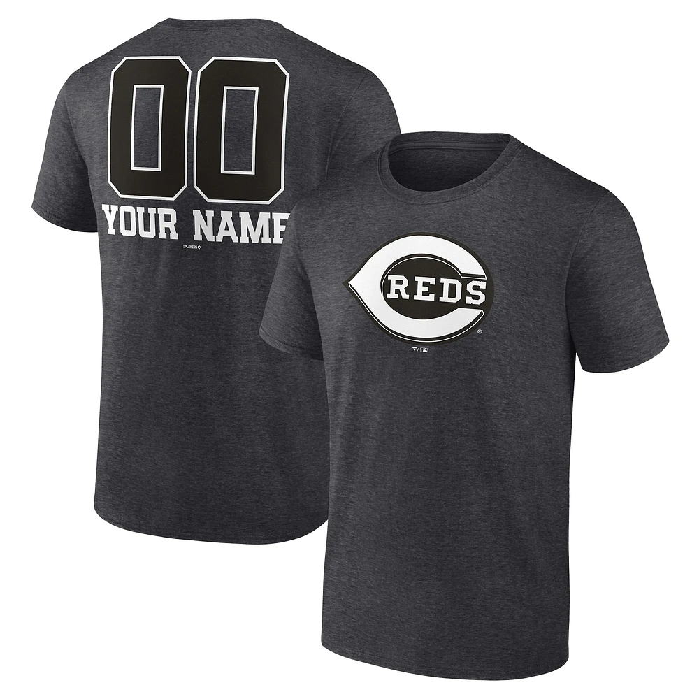 Men's Charcoal Cincinnati Reds Personalized Monochrome Name & Number T-Shirt
