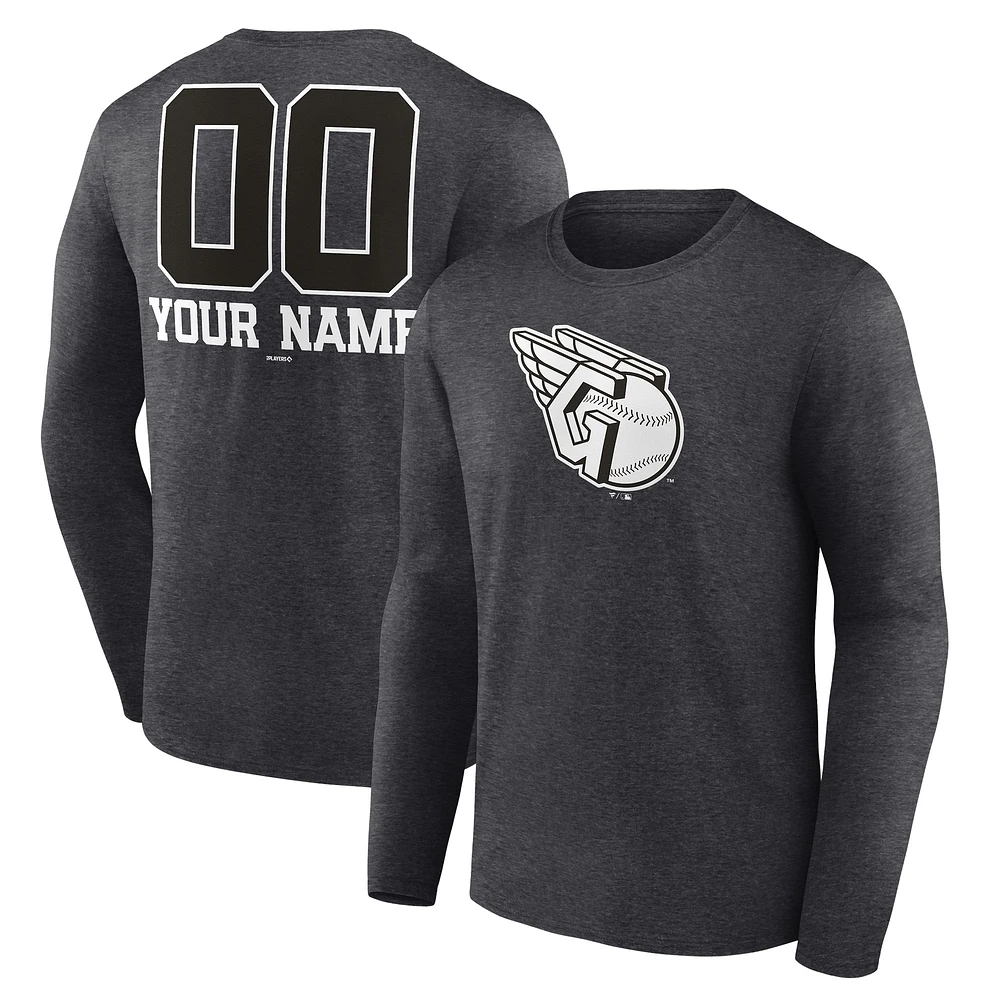 Men's Charcoal Cleveland Guardians Personalized Monochrome Name & Number Long Sleeve T-Shirt