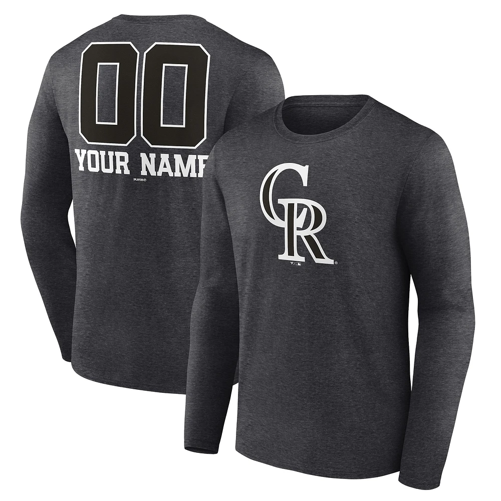 Men's Charcoal Colorado Rockies Personalized Monochrome Name & Number Long Sleeve T-Shirt