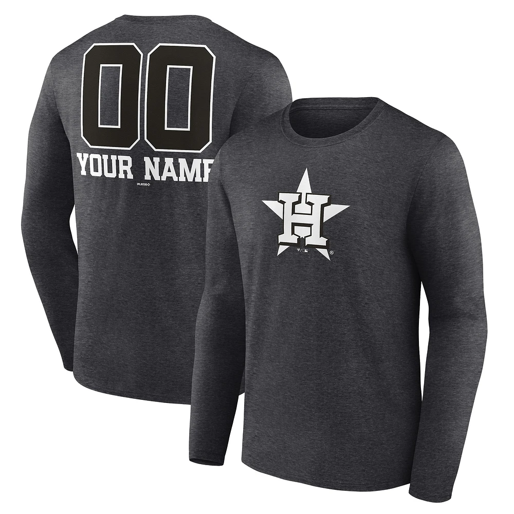 Men's Charcoal Houston Astros Personalized Monochrome Name & Number Long Sleeve T-Shirt