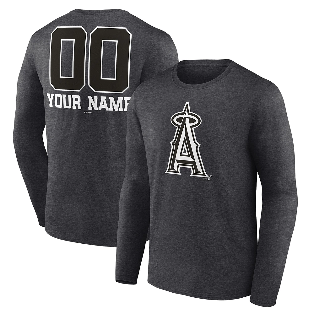 Men's Charcoal Los Angeles Angels Personalized Monochrome Name & Number Long Sleeve T-Shirt